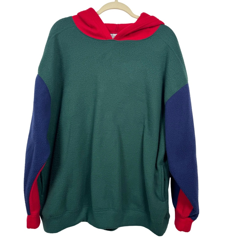 90s Affinity Colorblock Fleece Hoodie Pullover Men L Green Athleisure Streetwear